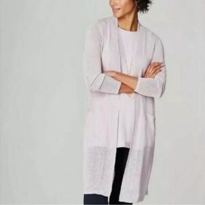 J. Jill Light Lavender Knit‎ Open Front Pockets Linen Blend Cardigan Size Large